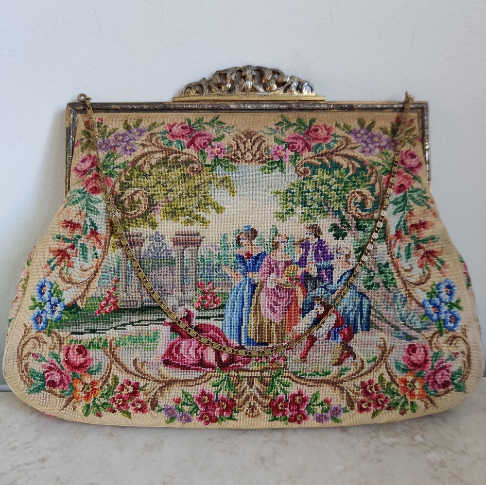 Antique Morabito France Petit Point Hand Embroidered Evening Bag Clutch - Picture 4 of 16